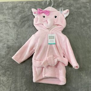 NWT Hudson Baby Plush Animal Face Hooded Bathrobe Pink Elephant 0-9 Months